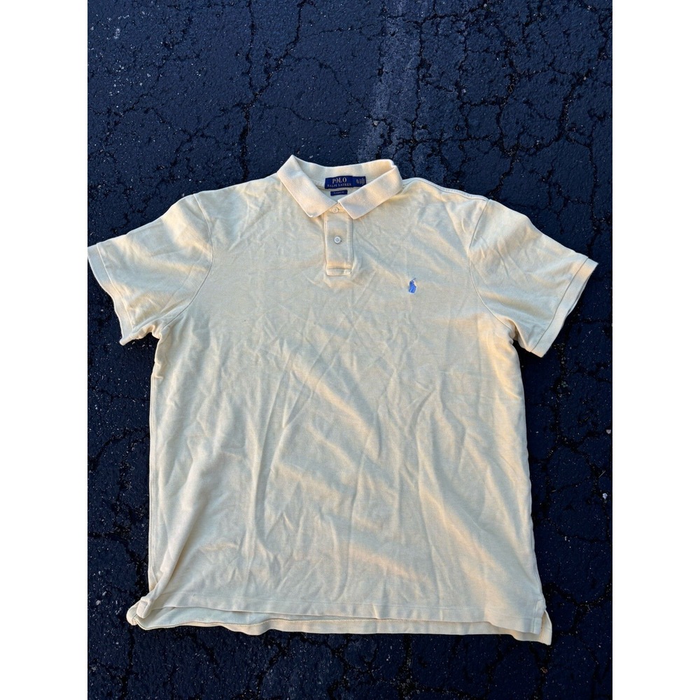 Polo Ralph Lauren Mens Yellow Classic Fit Button Polo Short Sleeve Size XL
